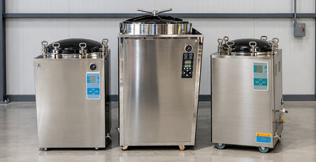 3 vertical autoclaves in warehouse
